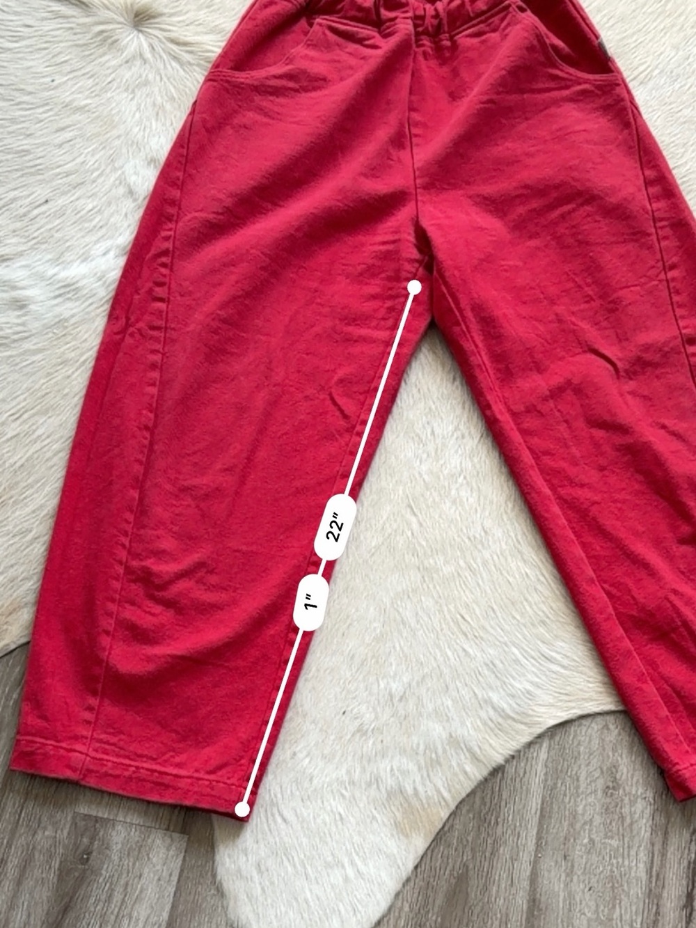Women's Red Cropped Barrel Pants - Picture 5 of 6